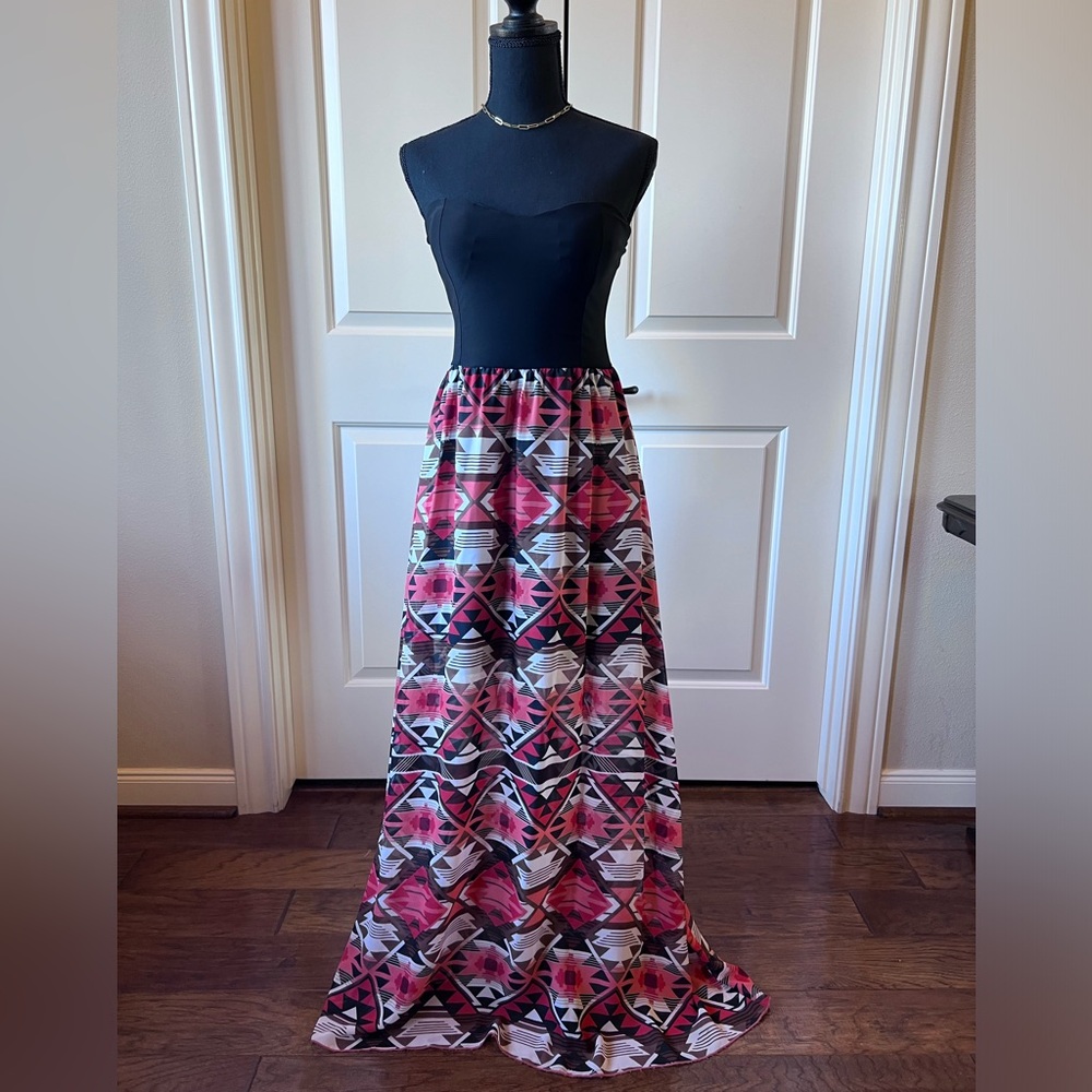 Sarape Print Strapless Maxi Dress